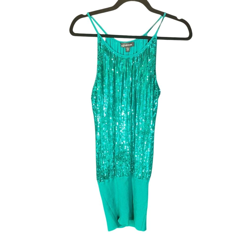 Bebe Teal Sequin Mini Dress‎ Size Medium